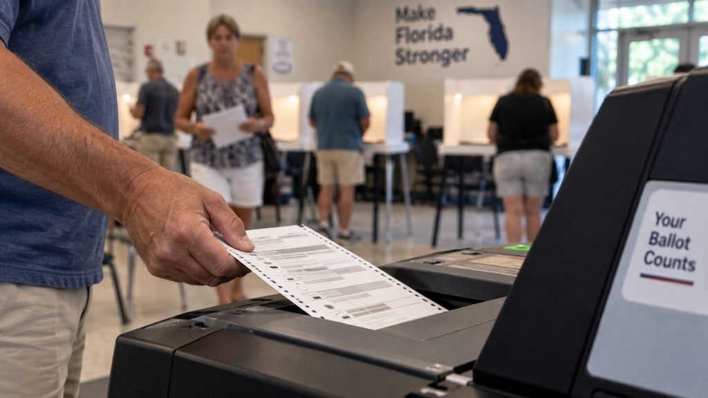 Florida voter submitting an individual ballot to become part of the election result