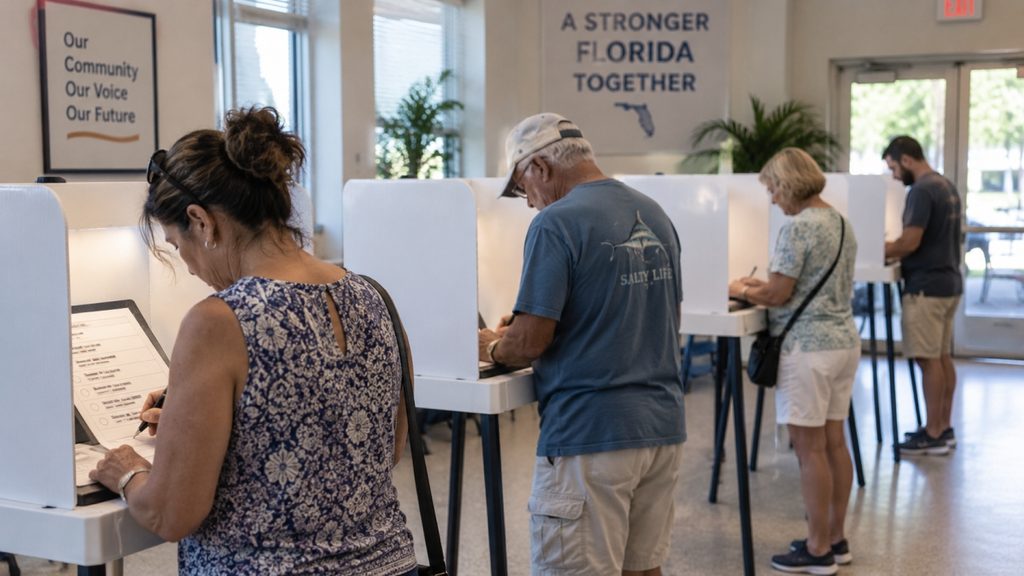 Florida voters making individual choices in separate voting booths